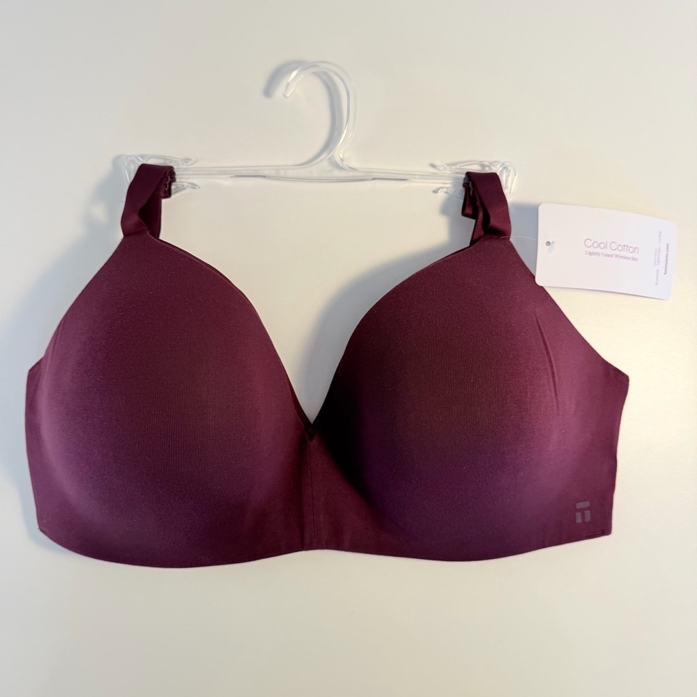 NEW Tommy John 38D Cool Cotton Lightly Lined Wireless Bra Winetasting Burgundy